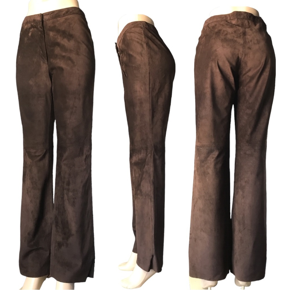INC International Concepts Brown Genuine  Suede Leather Straight Pants Size 8